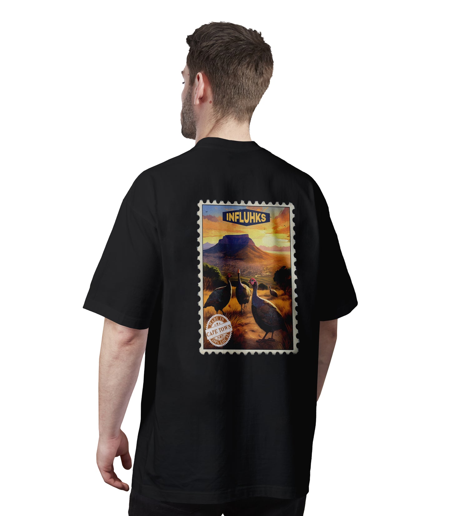 GUINEA FOWLS STAMP T-SHIRT BLACK