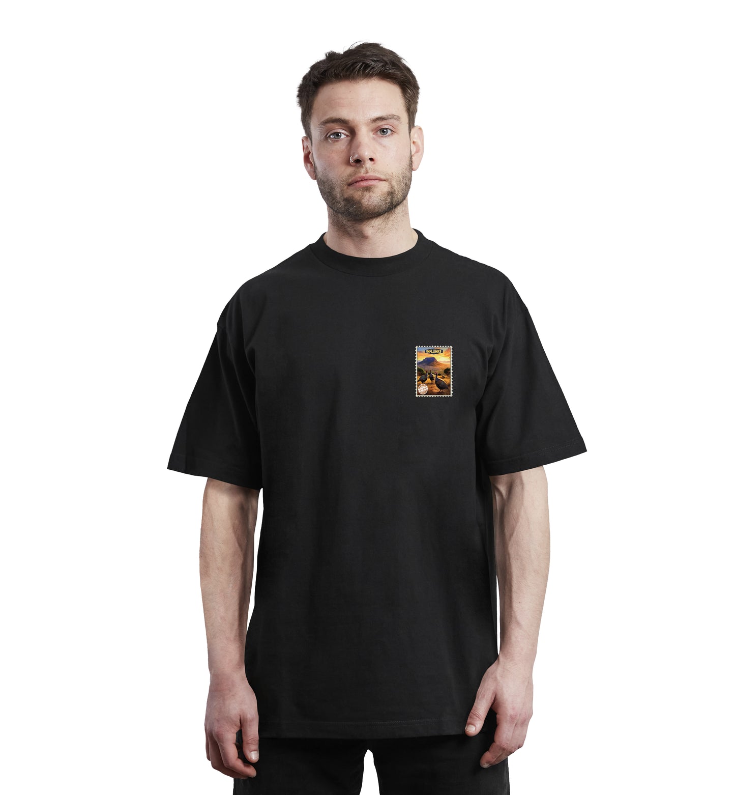 GUINEA FOWLS STAMP T-SHIRT BLACK