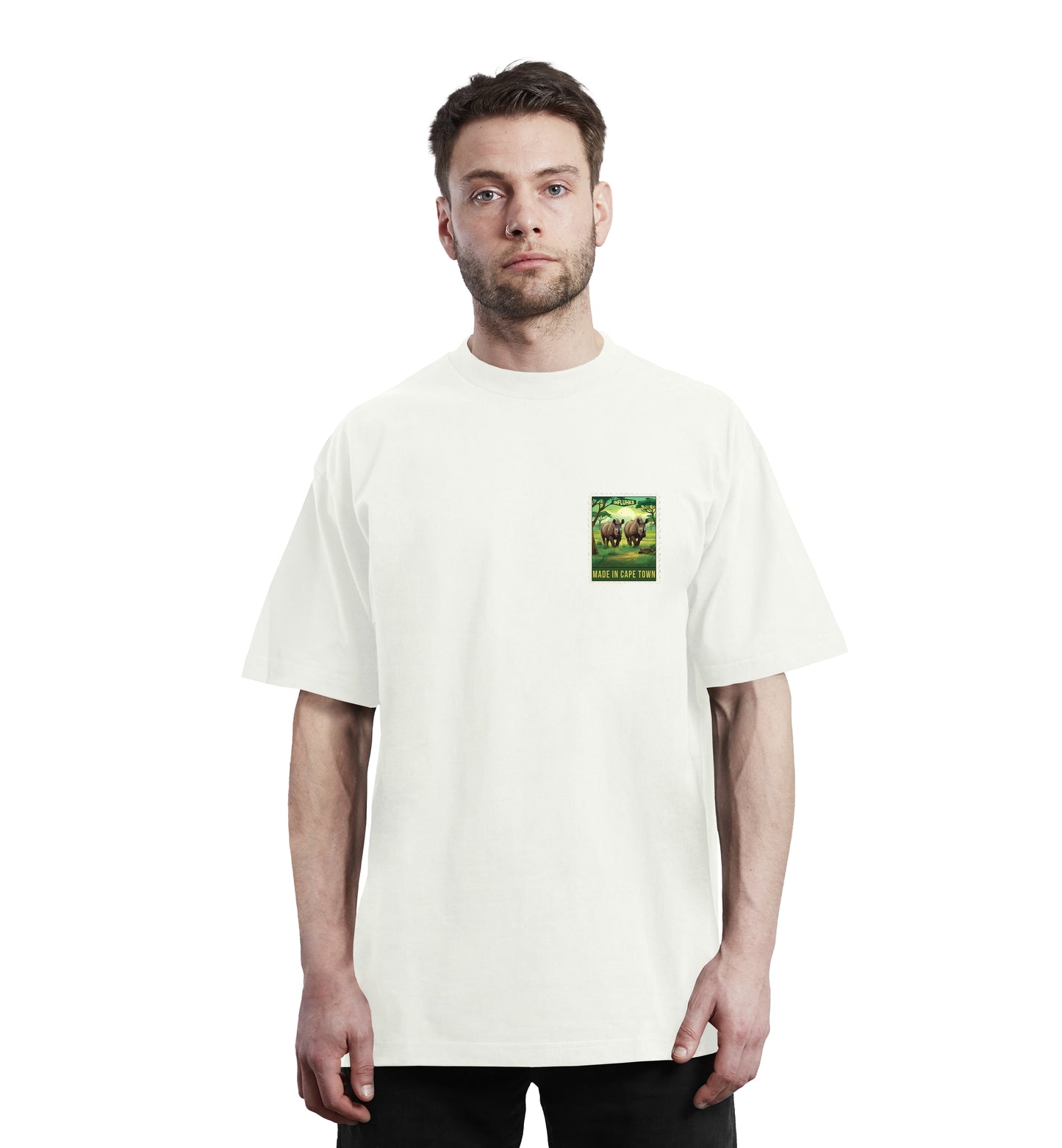 2 RHINOS STAMP T-SHIRT CREAM