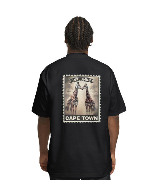 2 GIRAFFES STAMP T-SHIRT BLACK