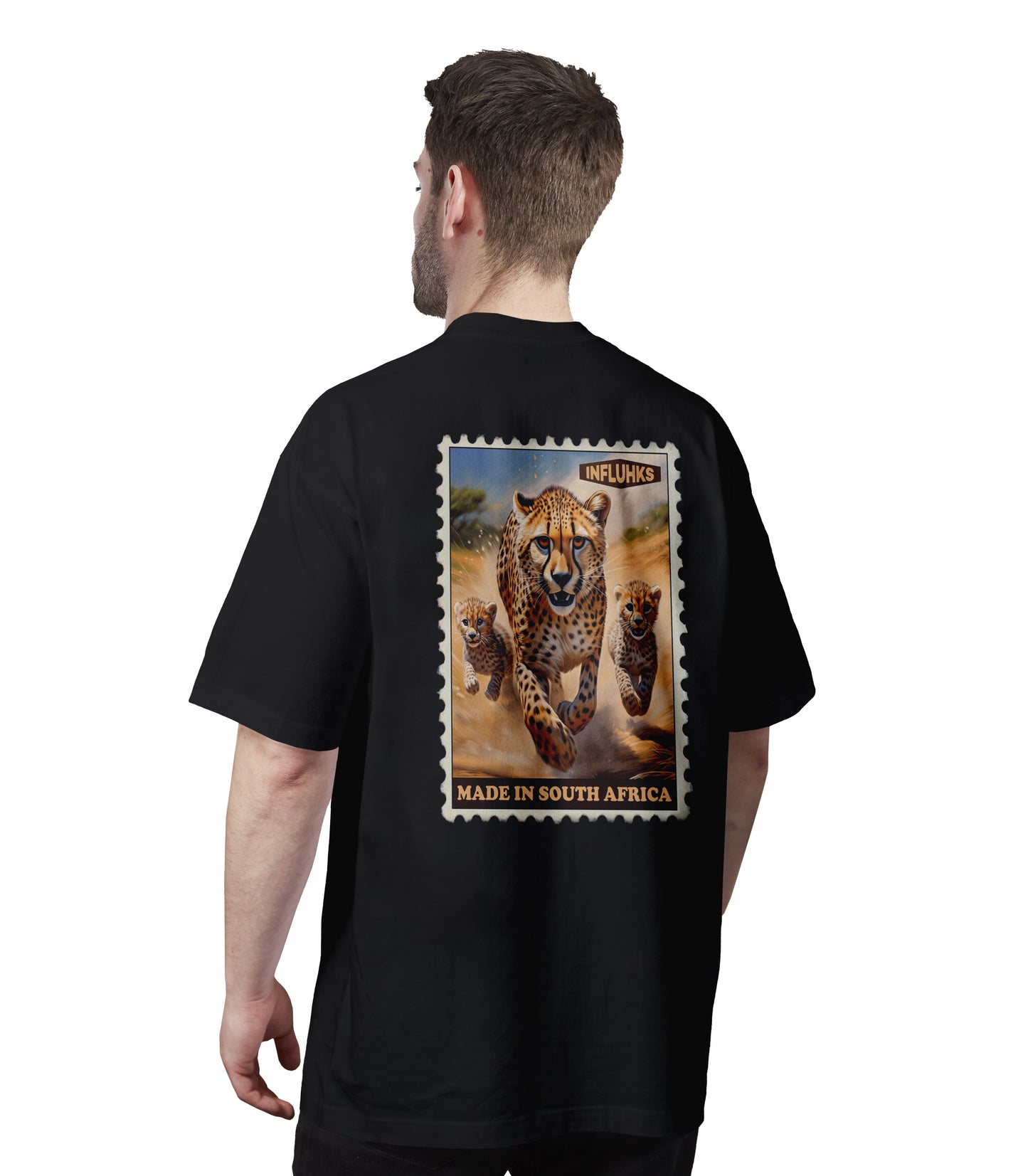 3 CHEETAHS STAMP T-SHIRT BLACK