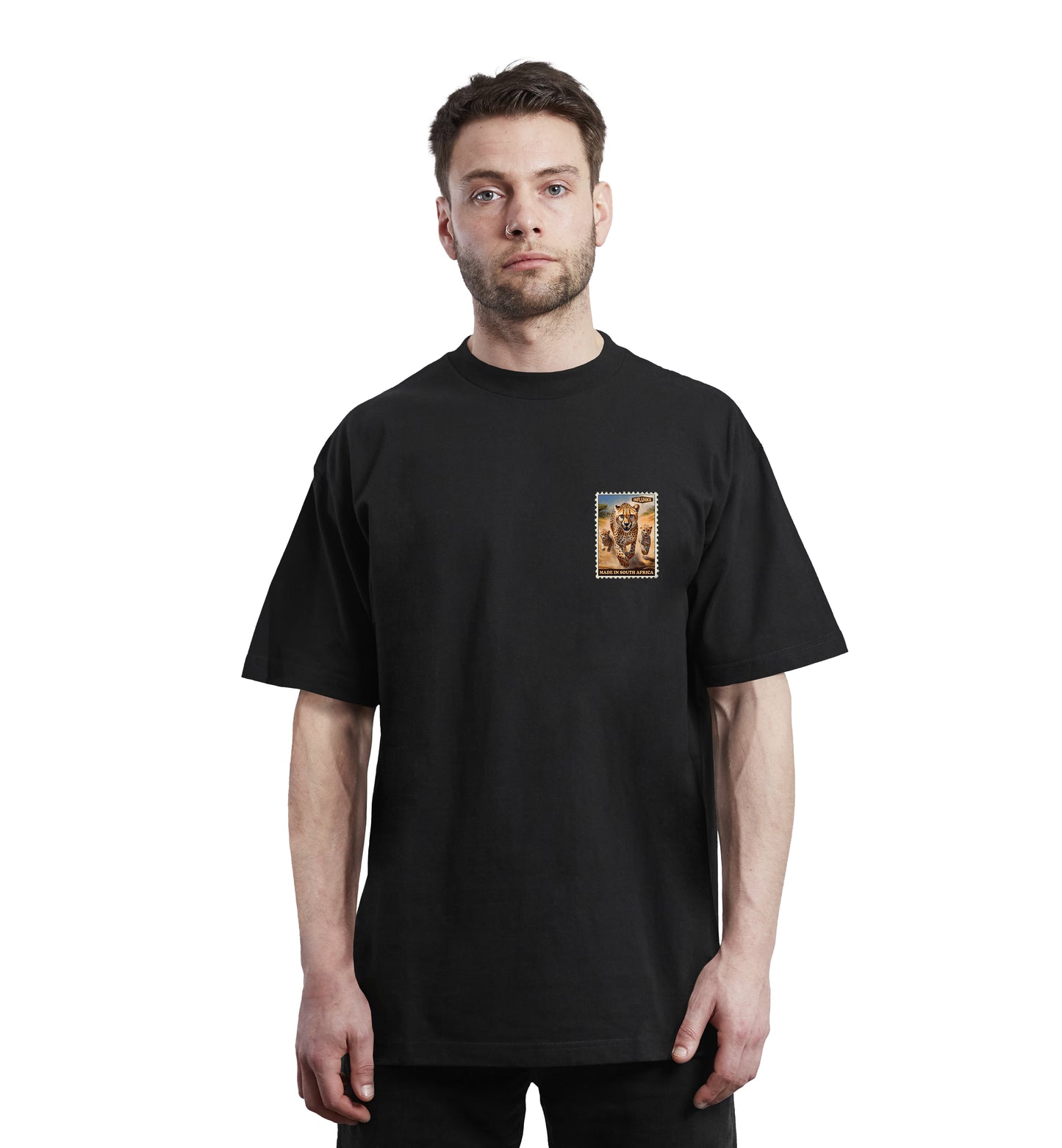 3 CHEETAHS STAMP T-SHIRT BLACK