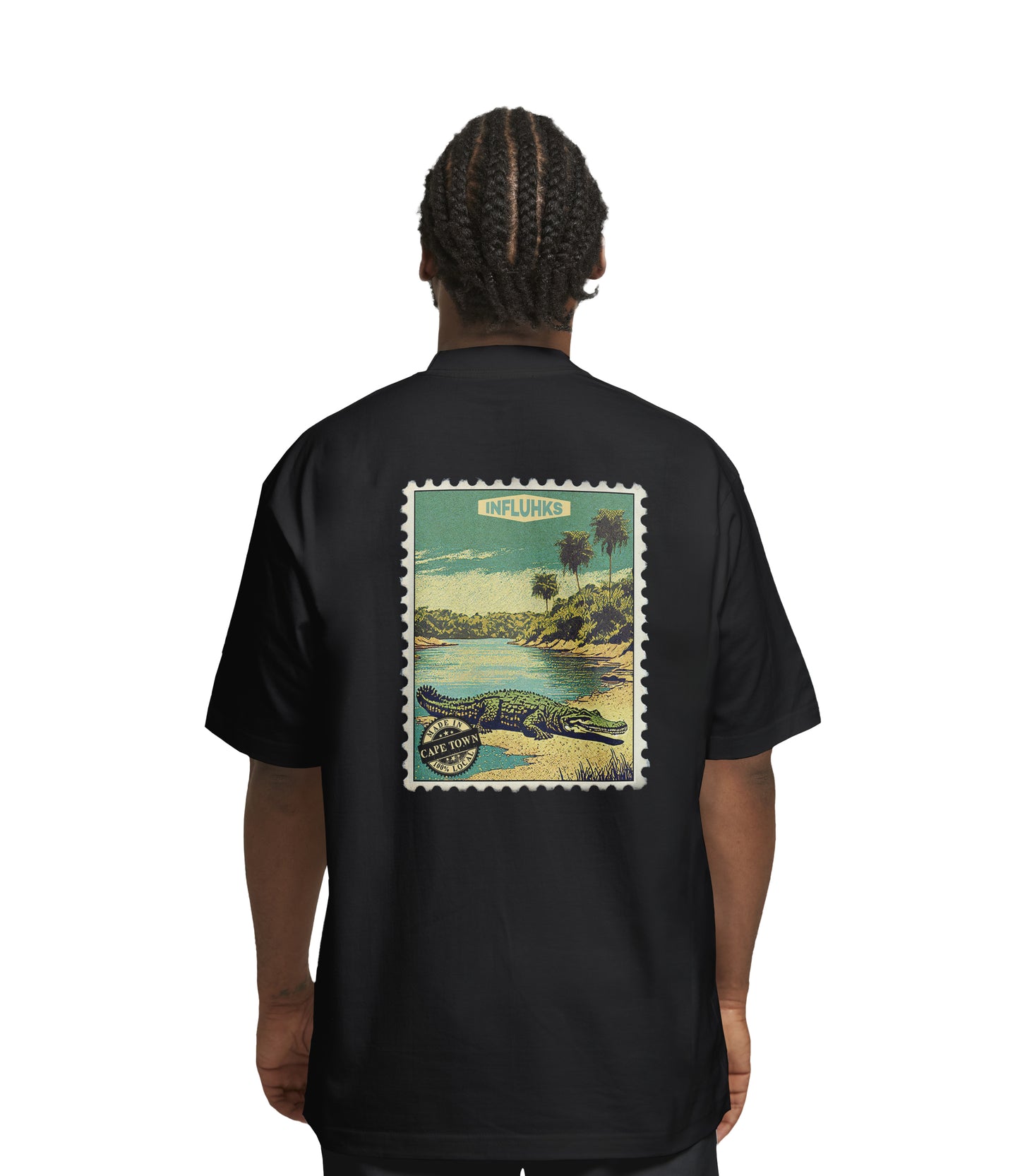 GREEN CROCODILE STAMP T-SHIRT BLACK